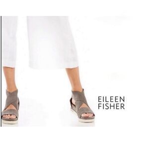 EILEEN FISHER Suede Perforated Sport Platform Sandal In Platinum Gray Size 8.5